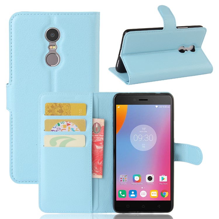 Litchi Texture Wallet Leather Stand Phone Cover for Lenovo K6 Note - Blue-1