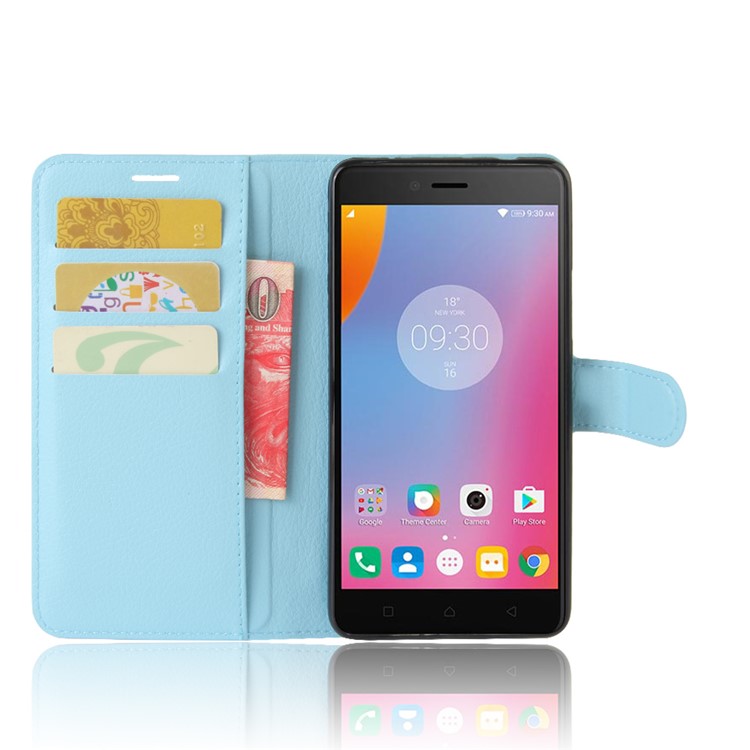 Litchi Texture Wallet Leather Stand Phone Cover for Lenovo K6 Note - Blue-3
