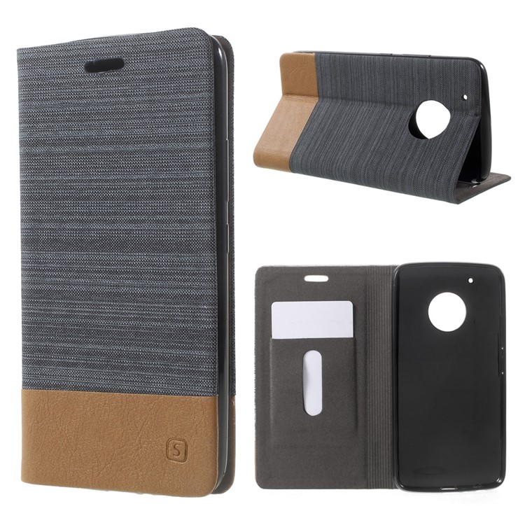 Bi-color Canvas Leather Card Holder Phone Case for Motorola Moto G5 Plus - Dark Grey-1