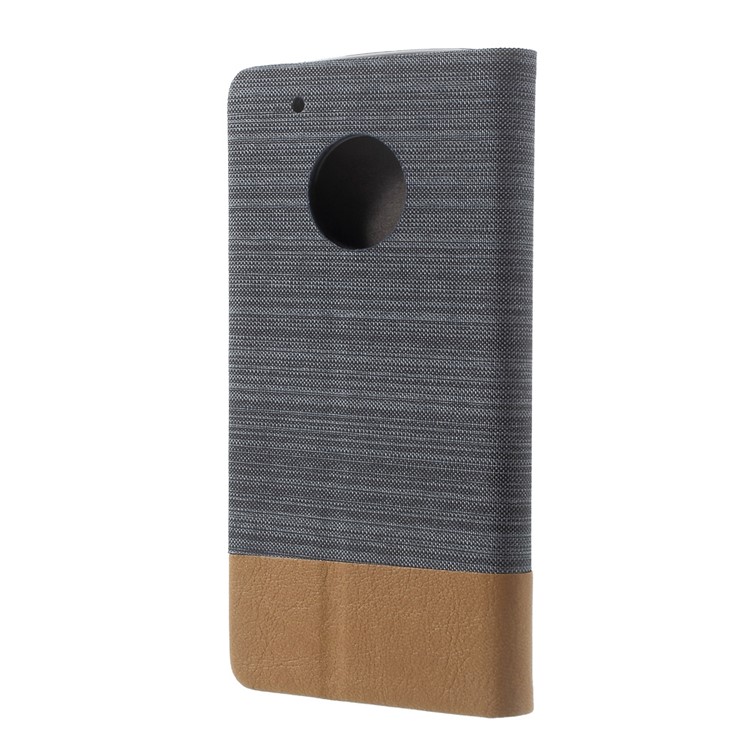Bi-color Canvas Leather Card Holder Phone Case for Motorola Moto G5 Plus - Dark Grey-3