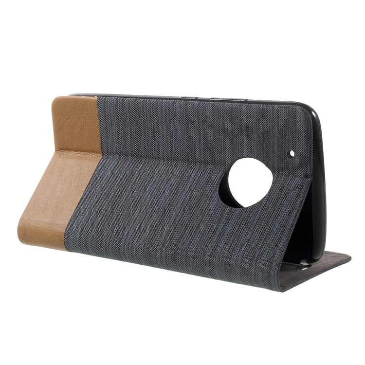 Bi-color Canvas Leather Card Holder Phone Case for Motorola Moto G5 Plus - Dark Grey-4