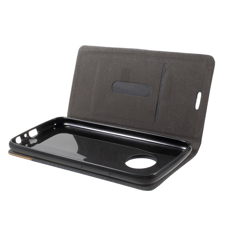 Bi-color Canvas Leather Card Holder Phone Case for Motorola Moto G5 Plus - Dark Grey-5