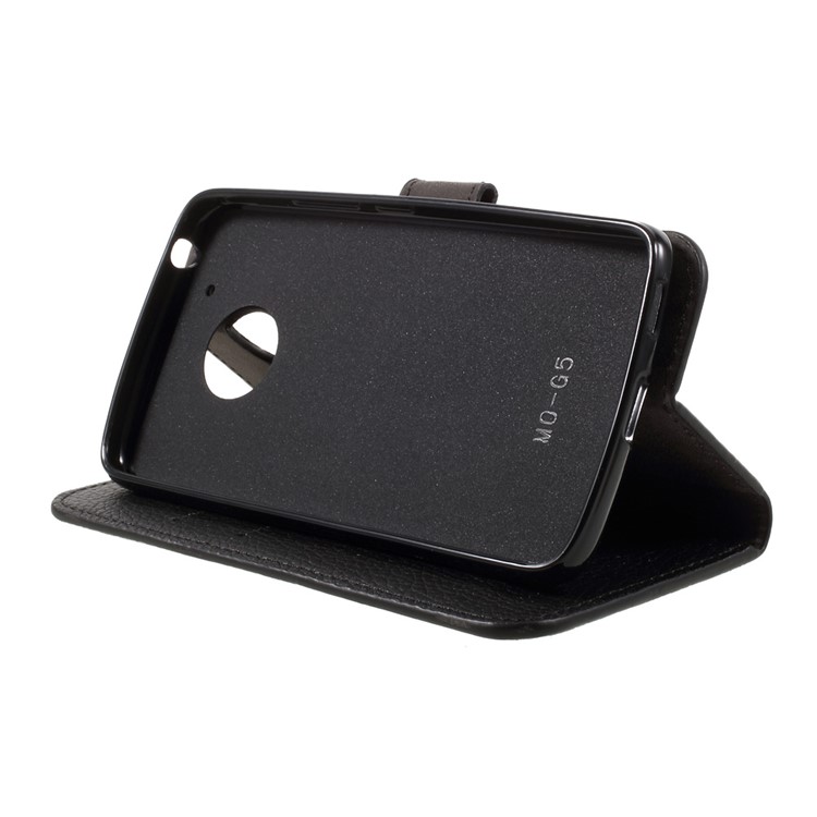 Litchi Skin Wallet Leather Stand Phone Case for Motorola Moto G5 - Black-4