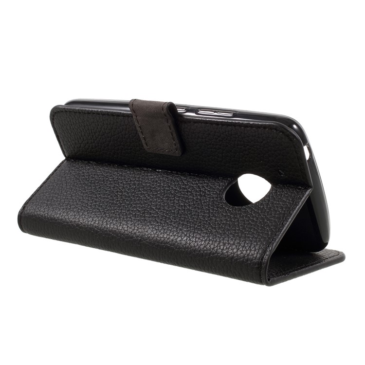 Litchi Skin Wallet Leather Stand Phone Case for Motorola Moto G5 - Black-5