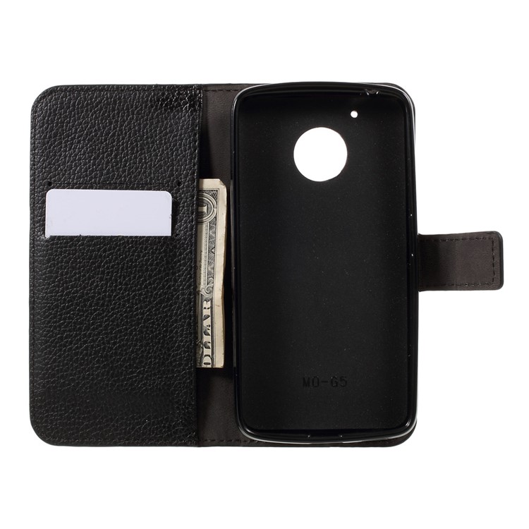 Litchi Skin Wallet Leather Stand Phone Case for Motorola Moto G5 - Black-6