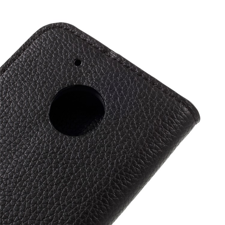 Litchi Skin Wallet Leather Stand Phone Case for Motorola Moto G5 - Black-8