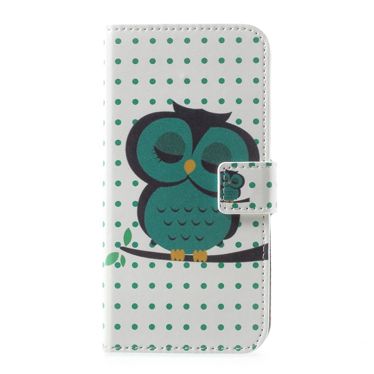 Patterned Leather Magnetic Wallet Shell for Motorola Moto G5 - Green Owl on Branch-1