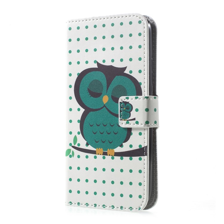 Patterned Leather Magnetic Wallet Shell for Motorola Moto G5 - Green Owl on Branch-2