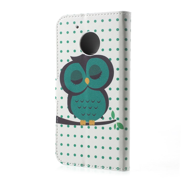 Patterned Leather Magnetic Wallet Shell for Motorola Moto G5 - Green Owl on Branch-3