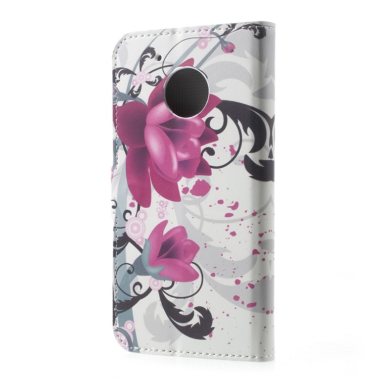 Patterned PU Leather Wallet Mobile Cover for Motorola Moto G5 - Kapok Flowers-3