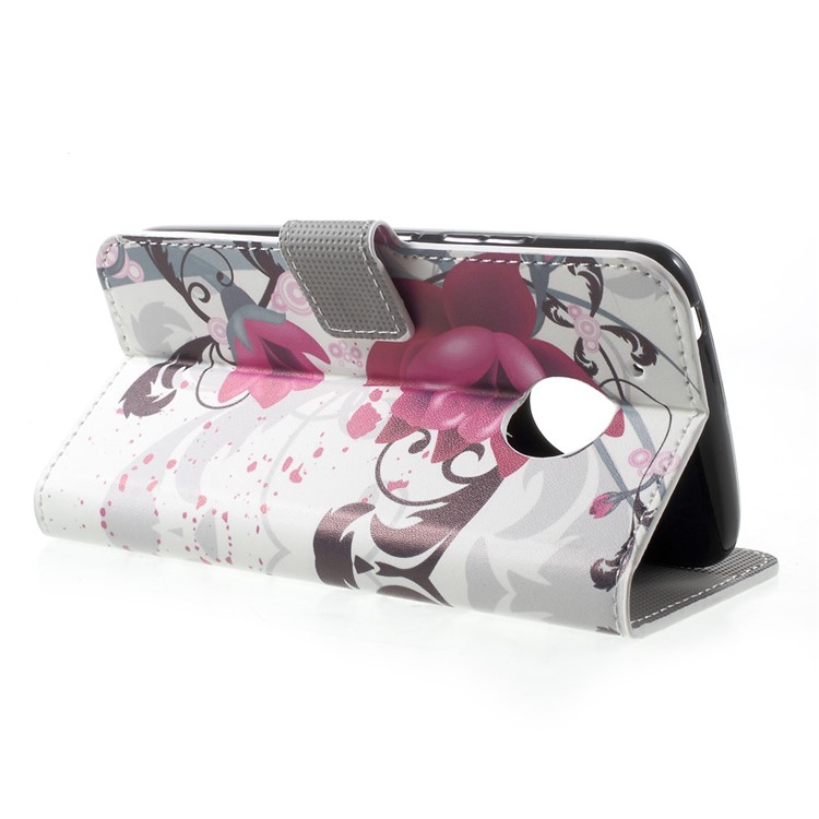 Patterned PU Leather Wallet Mobile Cover for Motorola Moto G5 - Kapok Flowers-4