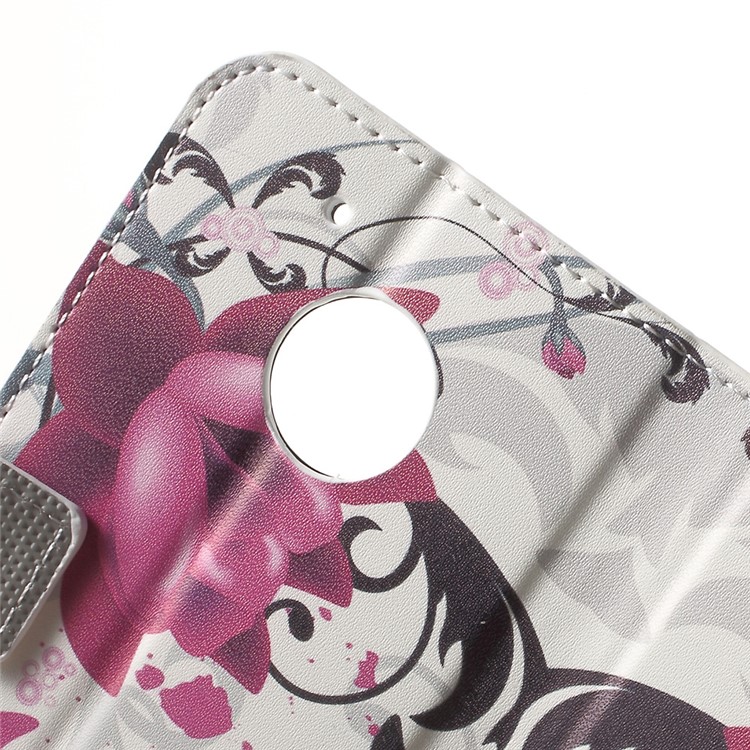 Patterned PU Leather Wallet Mobile Cover for Motorola Moto G5 - Kapok Flowers-7