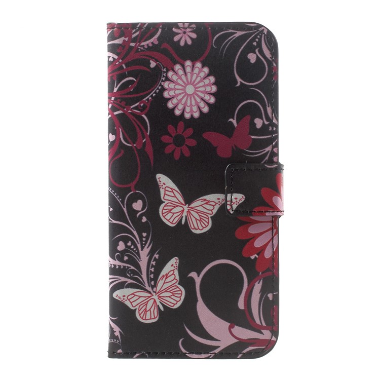PU Leather Wallet Stand Patterned Cover for Motorola Moto G5 - Floral Butterfly-1