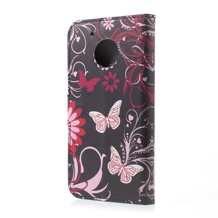 PU Leather Wallet Stand Patterned Cover for Motorola Moto G5 - Floral Butterfly-3