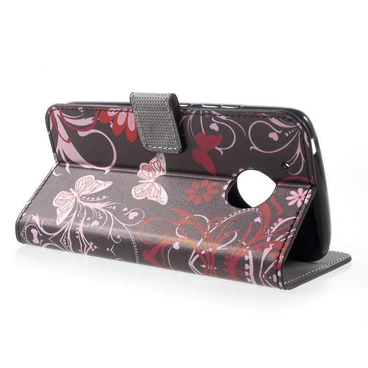 PU Leather Wallet Stand Patterned Cover for Motorola Moto G5 - Floral Butterfly-4