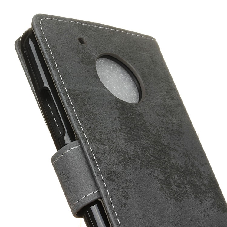 Vintage Style Leather Wallet Cell Phone Case for Motorola Moto G5 - Grey-4
