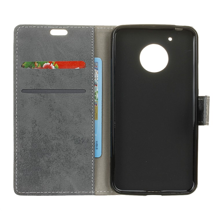 Vintage Style Leather Wallet Cell Phone Case for Motorola Moto G5 - Grey-5