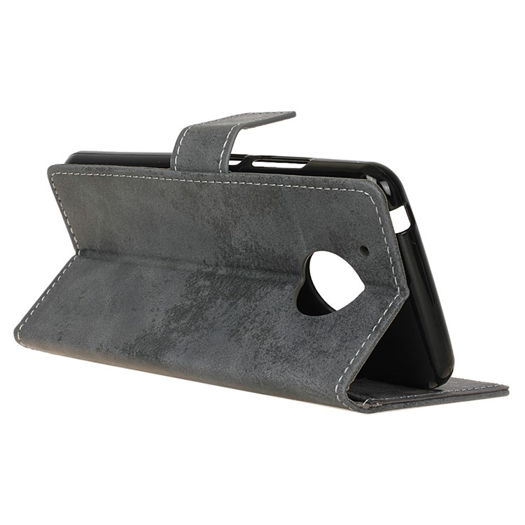 Vintage Style Leather Wallet Cell Phone Case for Motorola Moto G5 - Grey-7