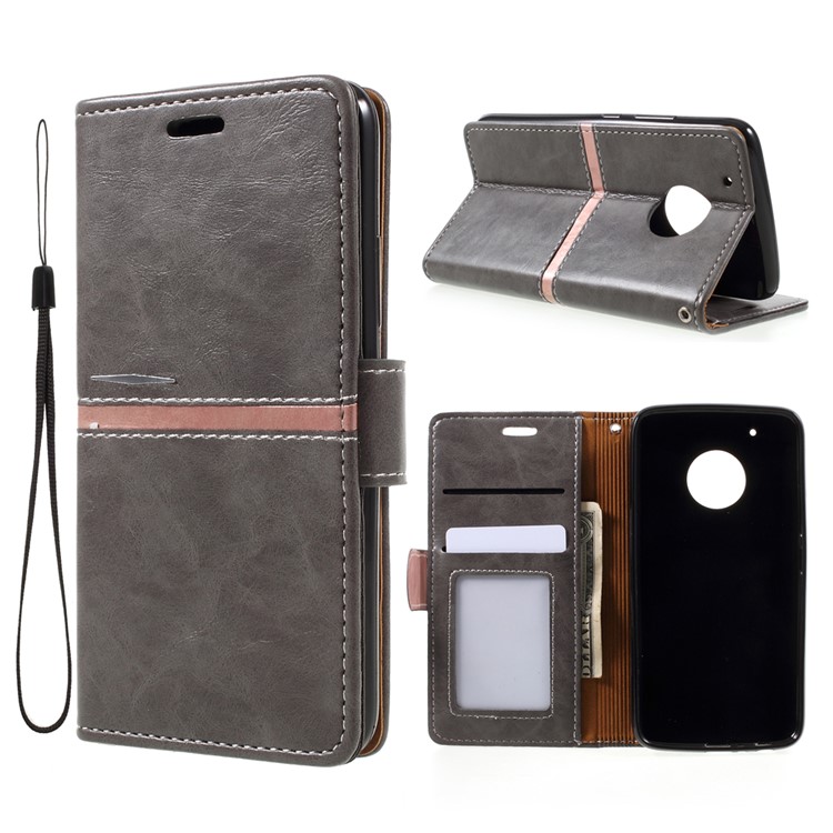 Graceful Series Stitching Leather Wallet Phone Case for Motorola Moto G5 Plus - Grey-1