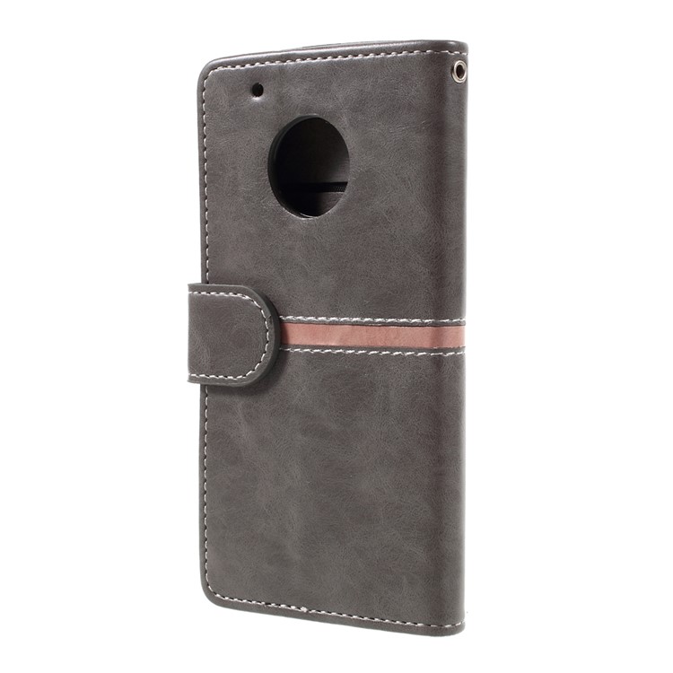 Graceful Series Stitching Leather Wallet Phone Case for Motorola Moto G5 Plus - Grey-2