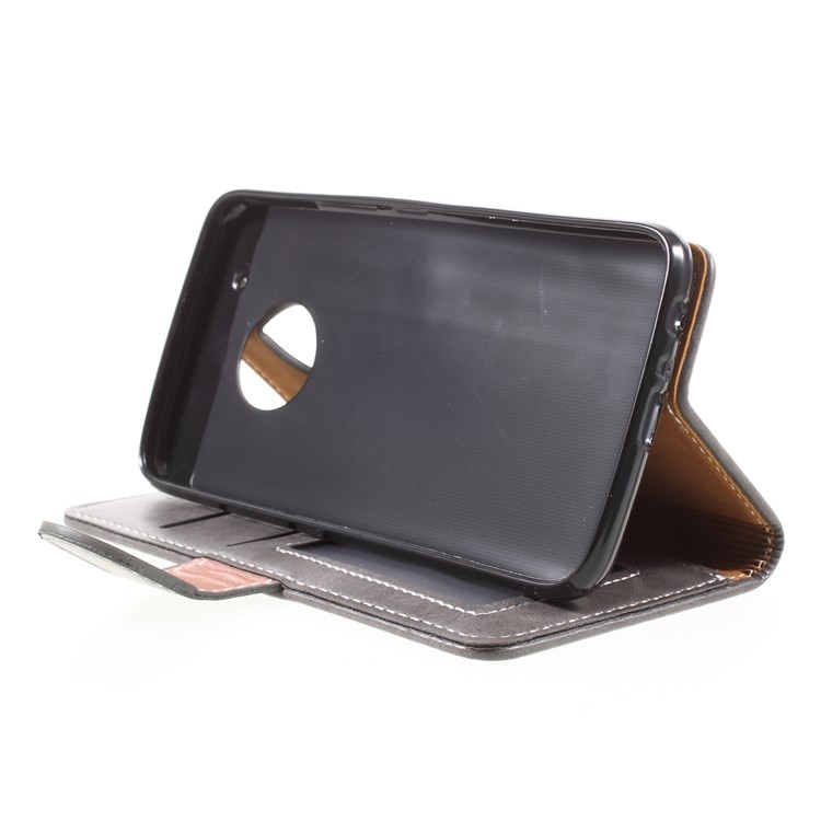 Graceful Series Stitching Leather Wallet Phone Case for Motorola Moto G5 Plus - Grey-4