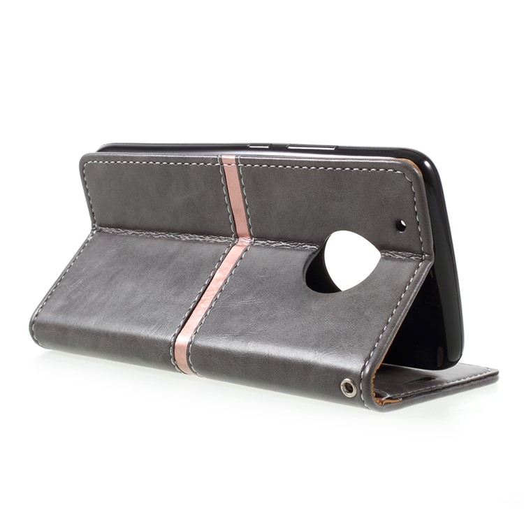 Graceful Series Stitching Leather Wallet Phone Case for Motorola Moto G5 Plus - Grey-5