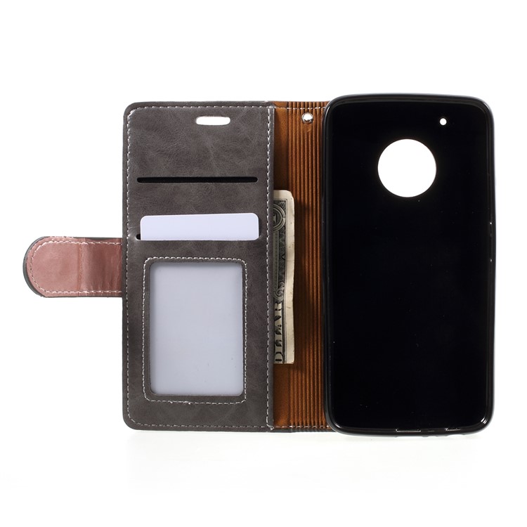 Graceful Series Stitching Leather Wallet Phone Case for Motorola Moto G5 Plus - Grey-7