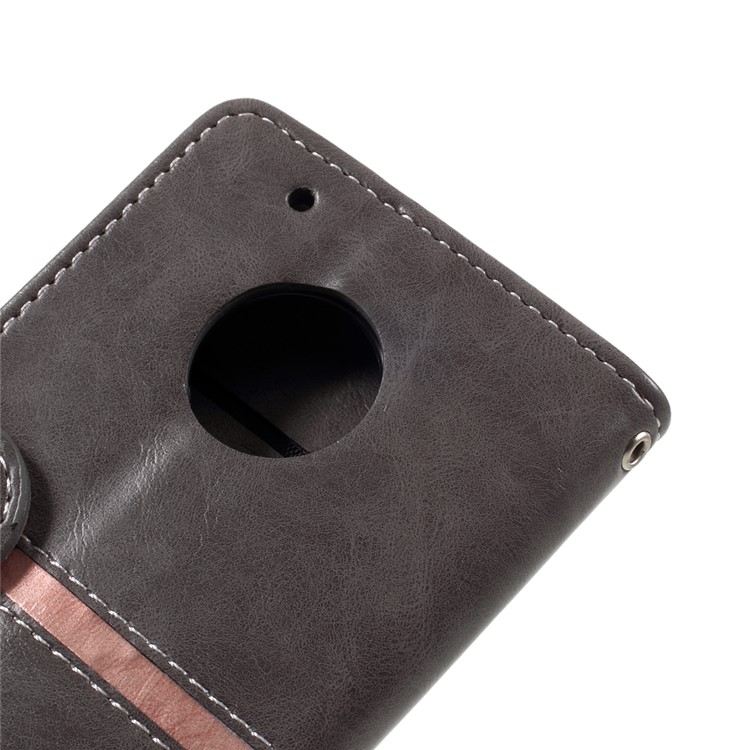 Graceful Series Stitching Leather Wallet Phone Case for Motorola Moto G5 Plus - Grey-9
