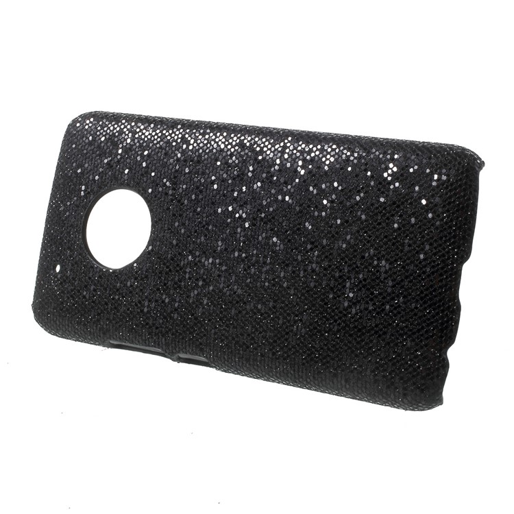 Flash Leather Coated PC Hard Cell Phone Case for Motorola Moto G5 Plus - Glitter Sequins / Black-2
