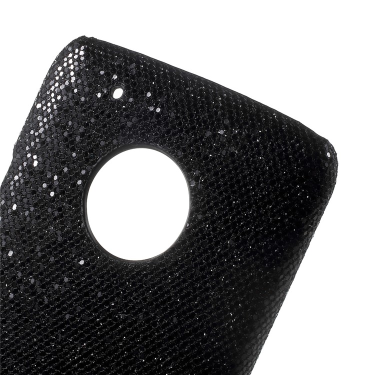 Flash Leather Coated PC Hard Cell Phone Case for Motorola Moto G5 Plus - Glitter Sequins / Black-5