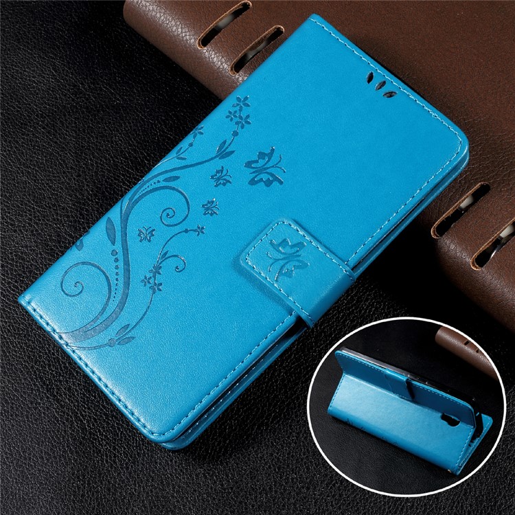 Wallet Leather Case with Imprinted Butterfly Flower for Lenovo Vibe P1 / P1 Turbo - Blue-1
