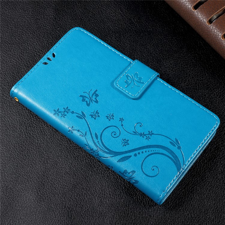 Wallet Leather Case with Imprinted Butterfly Flower for Lenovo Vibe P1 / P1 Turbo - Blue-3