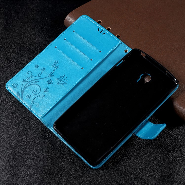 Wallet Leather Case with Imprinted Butterfly Flower for Lenovo Vibe P1 / P1 Turbo - Blue-5