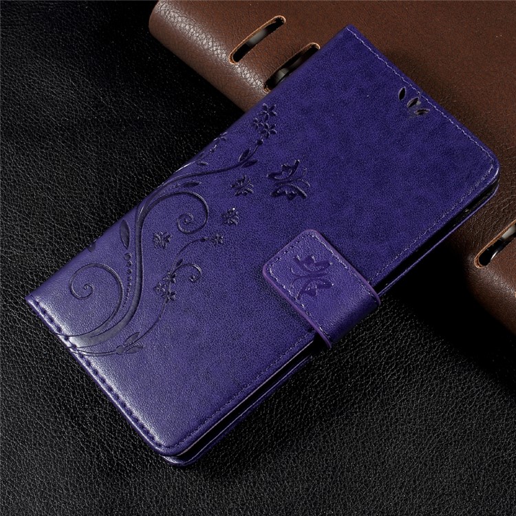 Imprinted Butterfly Flower Wallet Leather Protective Case for Lenovo Vibe P1 / P1 Turbo - Purple-1