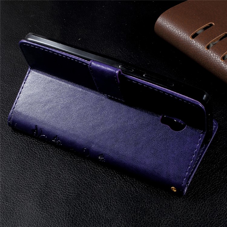 Imprinted Butterfly Flower Wallet Leather Protective Case for Lenovo Vibe P1 / P1 Turbo - Purple-3