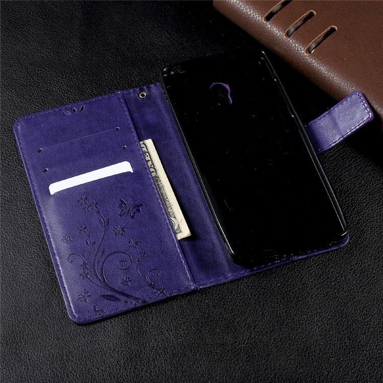 Imprinted Butterfly Flower Wallet Leather Protective Case for Lenovo Vibe P1 / P1 Turbo - Purple-4