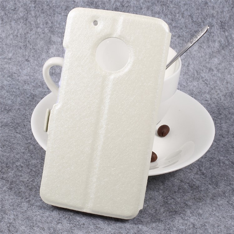 Silk Texture Double Window Leather Stand Mobile Phone Case for Motorola Moto G5 - White-2