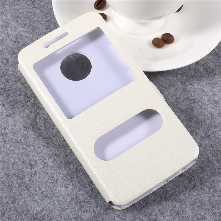 Silk Texture Double Window Leather Stand Mobile Phone Case for Motorola Moto G5 - White-3