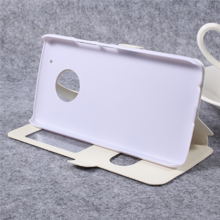 Silk Texture Double Window Leather Stand Mobile Phone Case for Motorola Moto G5 - White-4