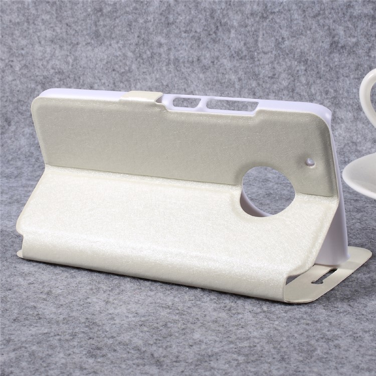 Silk Texture Double Window Leather Stand Mobile Phone Case for Motorola Moto G5 - White-5