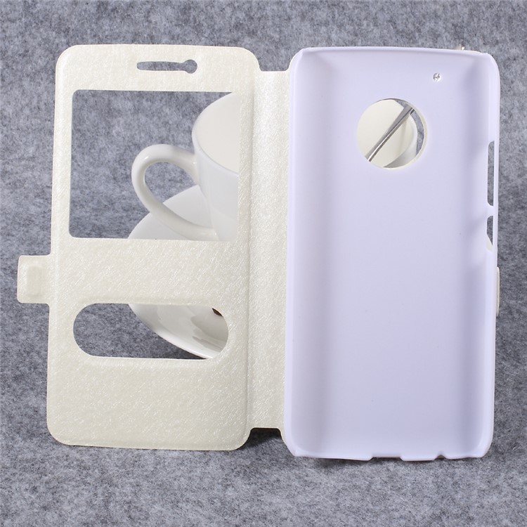 Silk Texture Double Window Leather Stand Mobile Phone Case for Motorola Moto G5 - White-6