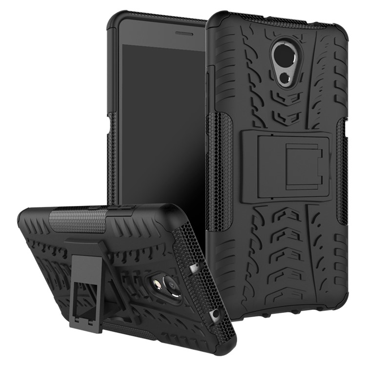 For Lenovo P2 Tyre Pattern 2-in-1 Kickstand PC + TPU Hybrid Case Cover - Black-1