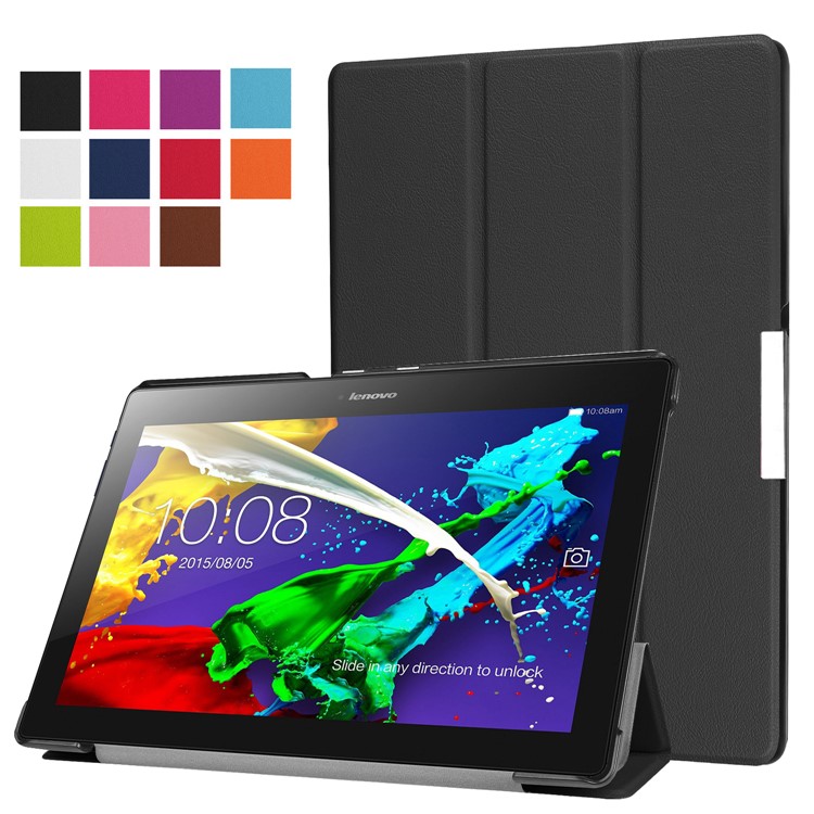 Tri-fold Stand PU Leather Flip Case for Lenovo Tab 3 10 Plus Tablet - Black-1