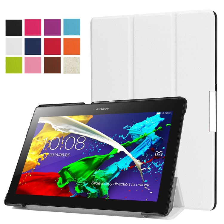 Flip Leather Tri-fold Stand Cover for Lenovo Tab 3 10 Plus Tablet - White-1