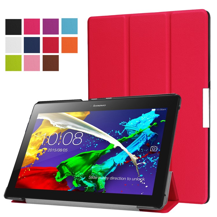 PU Leather Tri-fold Stand Tablet Case for Lenovo Tab 3 10 Plus Tablet - Red-1