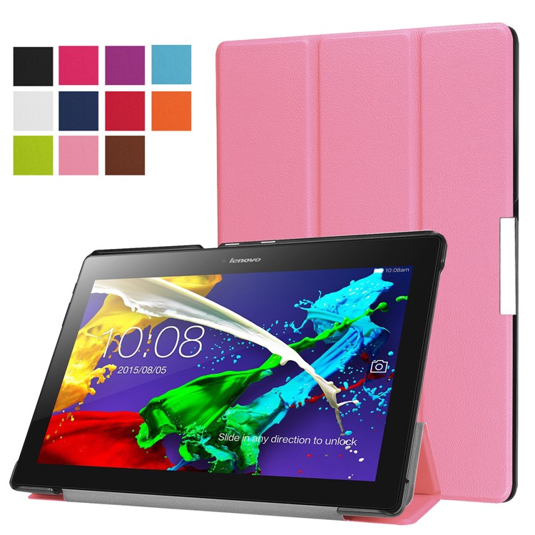 Tri-fold Stand Case Cover for Lenovo Tab 3 10 Plus Tablet (PU Leather + Plastic) - Pink-1