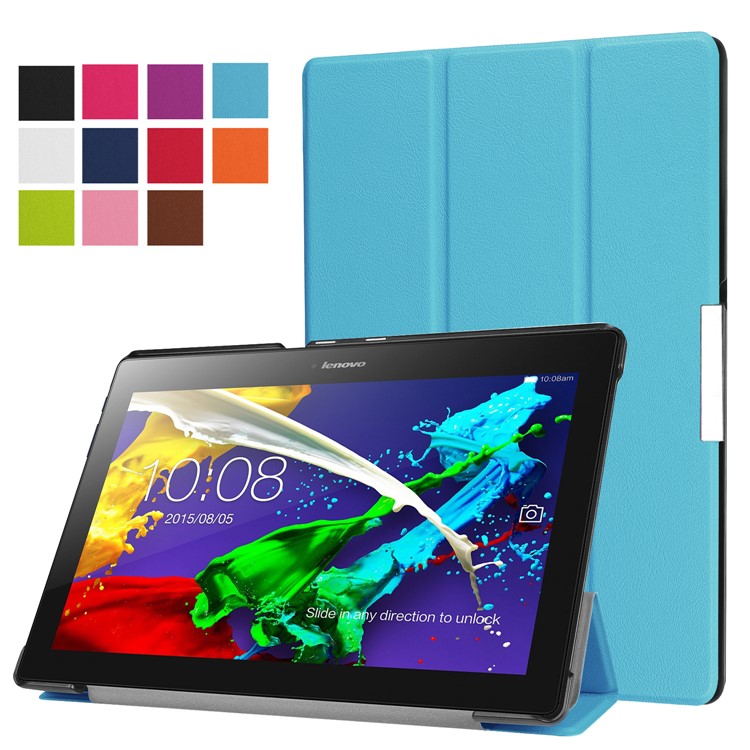 Tri-fold Leather Stand Protective Case for Lenovo Tab 3 10 Plus Tablet - Baby Blue-1