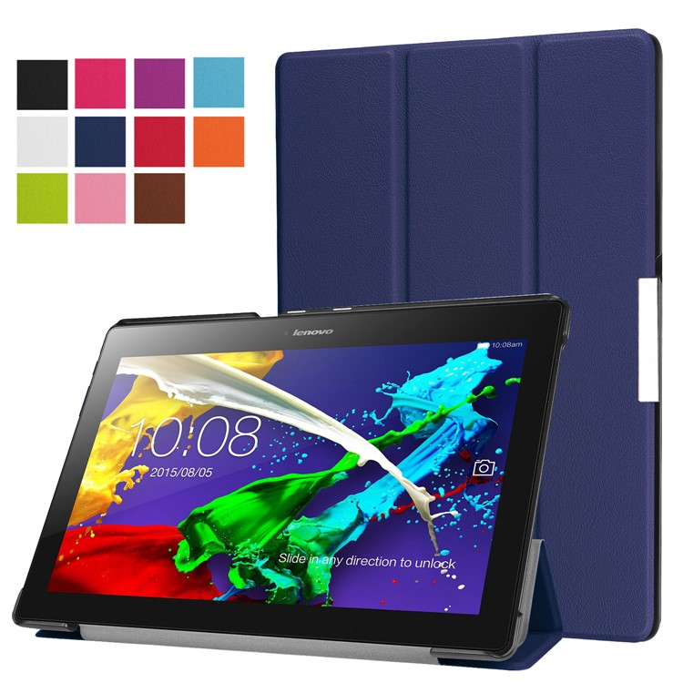 Tri-fold Stand PU Leather Protector Shell for Lenovo Tab 3 10 Plus Tablet - Dark Blue-1