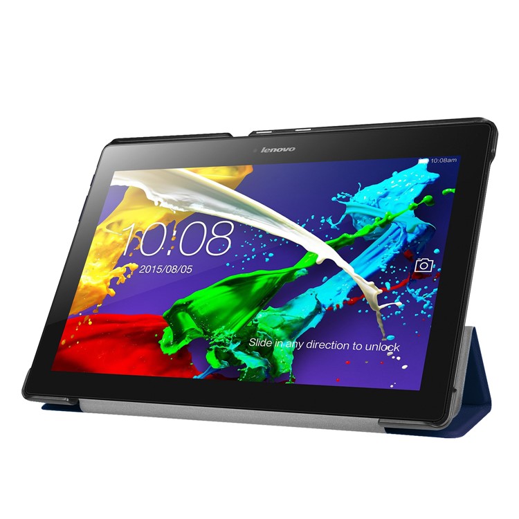 Tri-fold Stand PU Leather Protector Shell for Lenovo Tab 3 10 Plus Tablet - Dark Blue-4