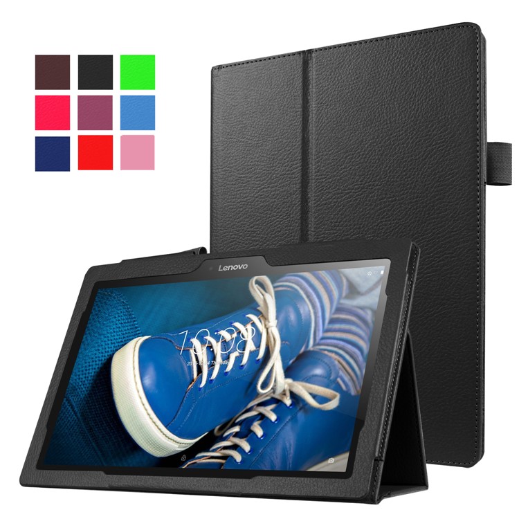Litchi Grain PU Leather Flip Case Stand for Lenovo Tab 3 10 Plus Tablet - Black-1